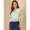 INSPIRE CHIC Women's V Neck Ditsy Floral Ruffle Long Sleeve Peplum Top Shirts - 3 of 4