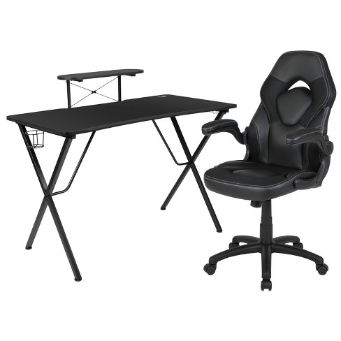 Flash Furniture Gaming Desk and Racing Chair Set with Cup Holder, Headphone Hook, and Monitor/Smartphone Stand - image 1 of 4