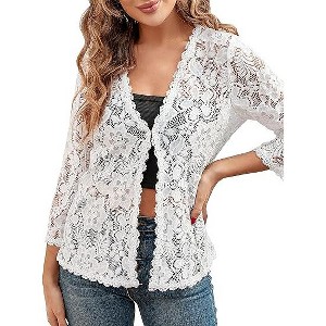 Womens Lace Cardigan Three Quarter Sleeve Open Front Casual Cardigan Tops - 1 of 1