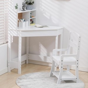 Kids Corner Study Desk Chair Set for Small Spaces, Wood Study Table with Adjustable Chair, Hutch, Corkboard, Pen Holder, Compact Student Desk Set - 1 of 4
