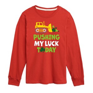 Boys' - Instant Message - St. Patrick's Day Pushing My Luck Today Long Sleeve Graphic T-Shirt - 1 of 4