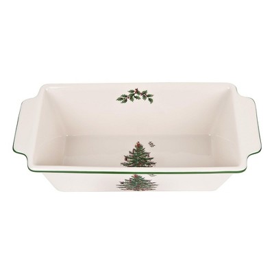 Spode Christmas Tree Loaf Pan, 11.75-Inch Baking Dish for Bread and Meatloaf with Christmas Tree Motif, Made of Fine Earthenware