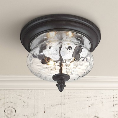 Ardmore Traditional Black Outdoor Flush Mount with Clear Hammered Glass