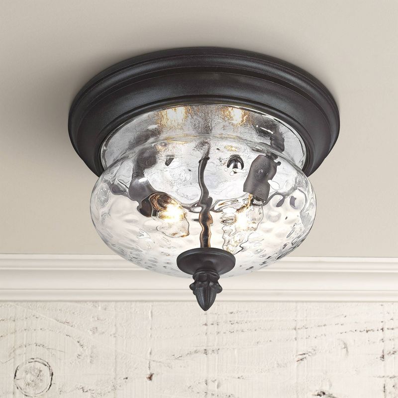 Minka Lavery Industrial Outdoor Ceiling Light Fixture Black Damp Rated 8 1/2" Clear Hammered Glass for Post Exterior Porch Patio, 2 of 3