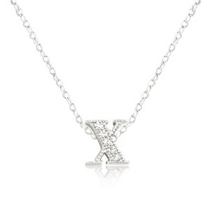 Slickblue 16" Adjustable Rhodium Initial Necklace, Pave Set Cubic Zirconia, Choose from f/v/w/z Letters - 1 of 3