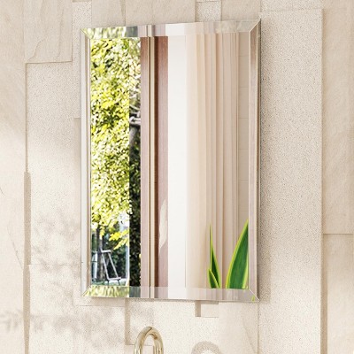 Frameless Rectangle Bathroom Mirror, Shatterproof Beveled Edge Glass, Modern Wall Mirror