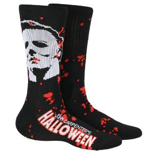 Halloween Men's Michael Myers Blood Scary Horror Movie Crew Socks Black - 1 of 4