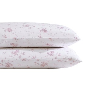 Laura Ashley Garden Muse 100% Cotton 300 Thread Count Sateen- 2 Piece- Pillowcase  Pink - 1 of 4