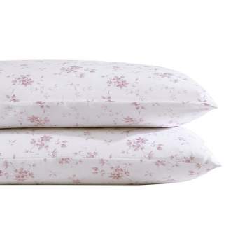 Laura Ashley Garden Muse 100% Cotton 300 Thread Count Sateen- 2 Piece- Pillowcase  Pink