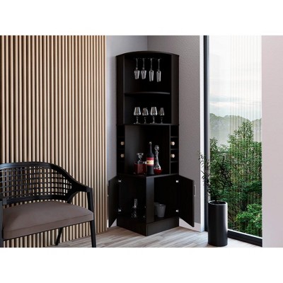 UPHA 71-inch High Corner Bar Cabinet with 2 shelves, 1 Glass Holder and 8 Exterior Bottle Racks