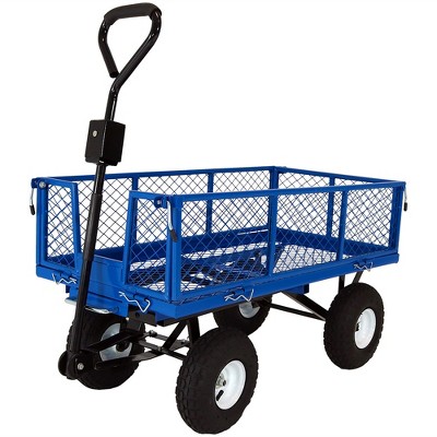 Sunnydaze Outdoor Lawn and Garden Heavy-Duty Durable Steel Mesh Utility Dump Wagon Cart with Removable Sides - Blue