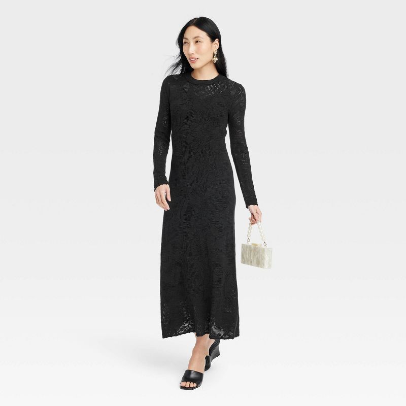 Women's Long Sleeve Maxi Pointelle Dress - A New Day™, 4 of 7
