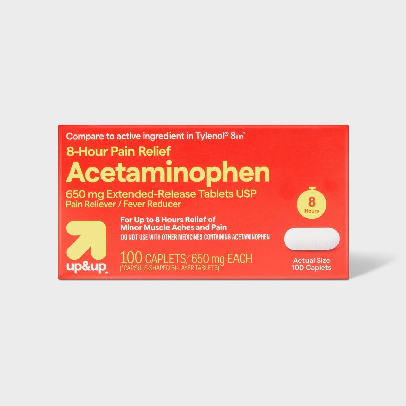 Acetaminophen 8hr Pain Reliever &#38; Fever Reducer Extended Release Caplets - 100ct - up &#38; up&#8482;, 1 of 8