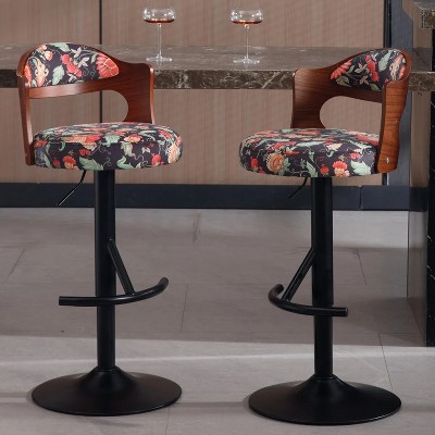 Brown Adjustable Swivel Bar Stools Solid Wood Backrest for Kitchen Counter and Dining Room 2pcs