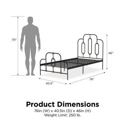 Olivia Twin Black and Gold Metal Bed Frame with Headboard