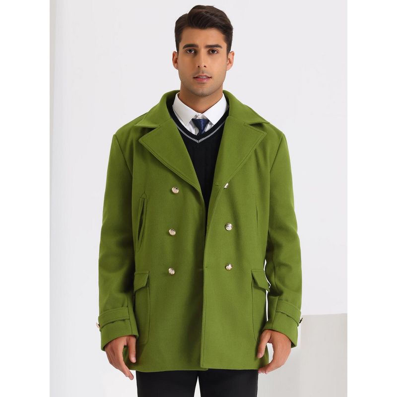 Lars Amadeus Men's Classic Winter Notched Collar Double Breasted Peacoat, 2 of 6