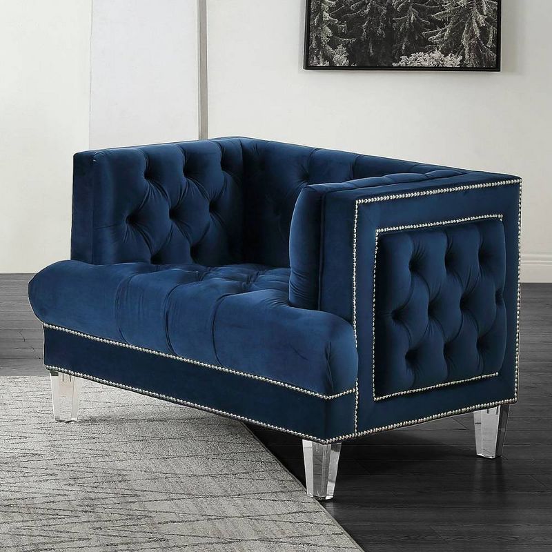 41&#34; Ansario Chair Blue Velvet - Acme Furniture, 1 of 9