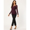 INSPIRE CHIC Women's Floral Lace Front Peplum Hem Keyhole Sheer Long Sleeve Blouse - 3 of 4