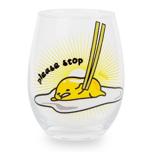 Silver Buffalo Sanrio Gudetama "Please Stop" Teardrop Stemless Wine Glass | Holds 20 Ounces - 1 of 4