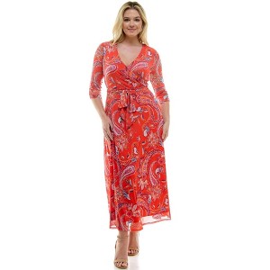 Harlow & Rose Womens 3/4 Sleeve Faux Wrap Maxi Dress - 1 of 3
