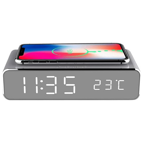 Link Modern And Sleek Alarm Clock With Qi Wireless Charger - Silver :