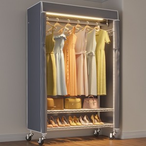 VIPEK R1LC Clothes Rack with Cover, Heavy Duty Garment Rack with Dimmable LED Lights, Metal Clothing Rack with Wheels, Closet with Cover - 1 of 4