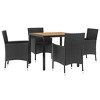 vidaXL 5 Piece Patio Dining Set with Cushions - Black Poly Rattan, Powder-Coated Steel Frame & Acacia Wood Table, Outdoor/Garden/Deck Dining Furniture - 3 of 4