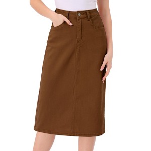 INSPIRE CHIC Women's Casual High Waist Stretchy Midi Jean Skirt - 1 of 4
