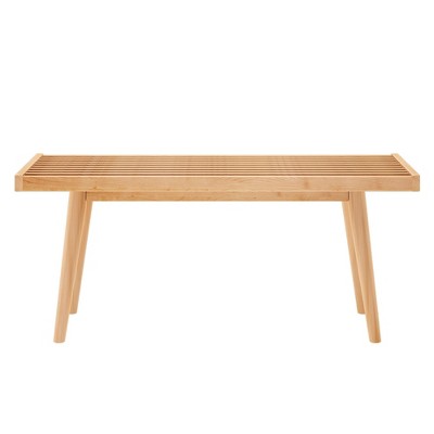 Natural Pine and Birch Mid-Century Modern Entryway Bench