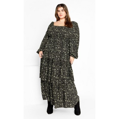 Women's Plus Size Dahlia Tiered Maxi Dress - olive | CITY CHIC