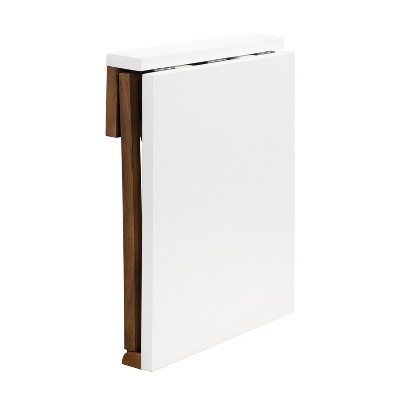 White and Walnut Wall-Mounted Folding Dining Table