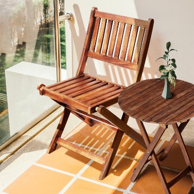 Wooden Folding Patio Furniture for Garden Backyard Balcony Porch w/ 1 Coffee Table and 2 Foldable Chairs