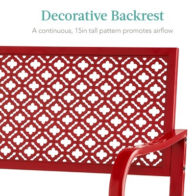 Rose Red Steel Outdoor Bench with Geometric Backrest