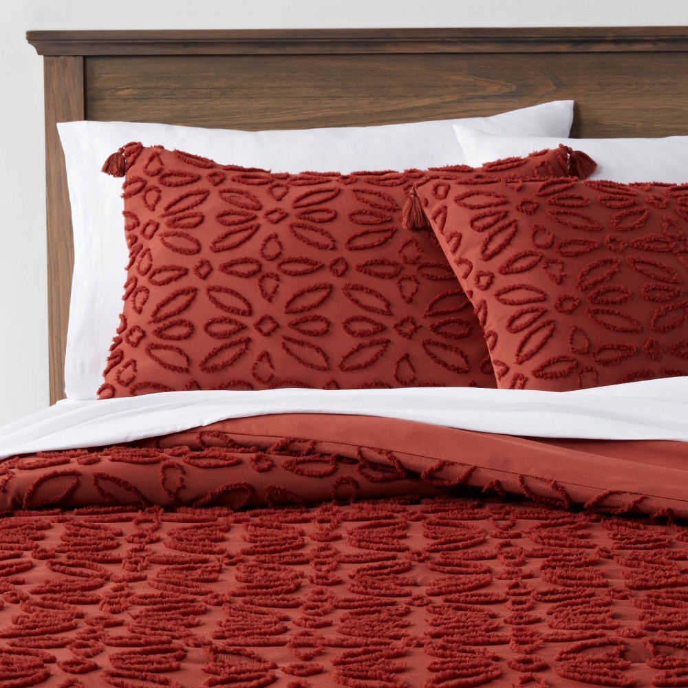Photos - Bed Linen 5pc Twin/Twin Extra Long Clipped Jacquard Comforter & Sheet Set Terracotta