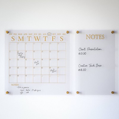 Clear Gold Acrylic Wall Calendar and Notes Board Set