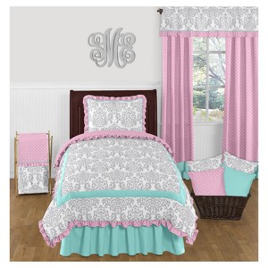 Turquoise & Pink Skylar Comforter Set (Twin) - Sweet Jojo Designs , Blue Gray Pink