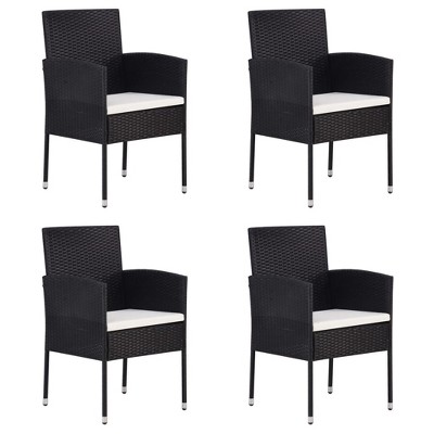 vidaXL Patio Chairs with Cream White Cushions 4 pcs Black Poly Rattan