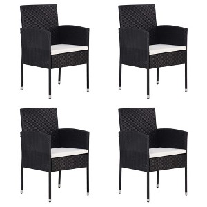 vidaXL Patio Chairs with Cream White Cushions 4 pcs Black Poly Rattan - 1 of 4