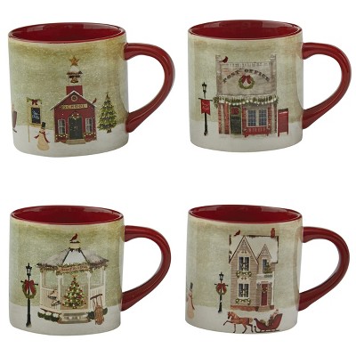 Vintage Christmas Village Mug, Set of 4