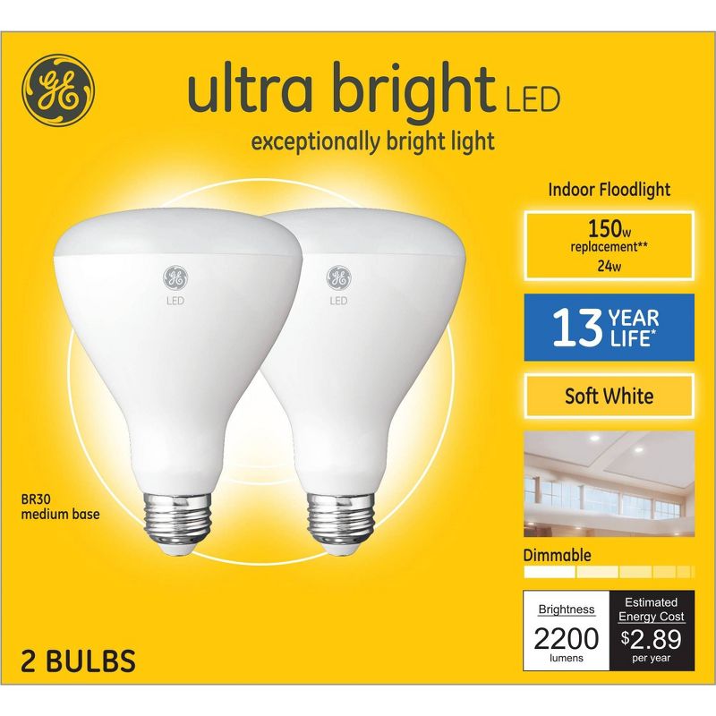 GE 2pk 150W BR30 LED Ultra Bright Light, 1 of 9