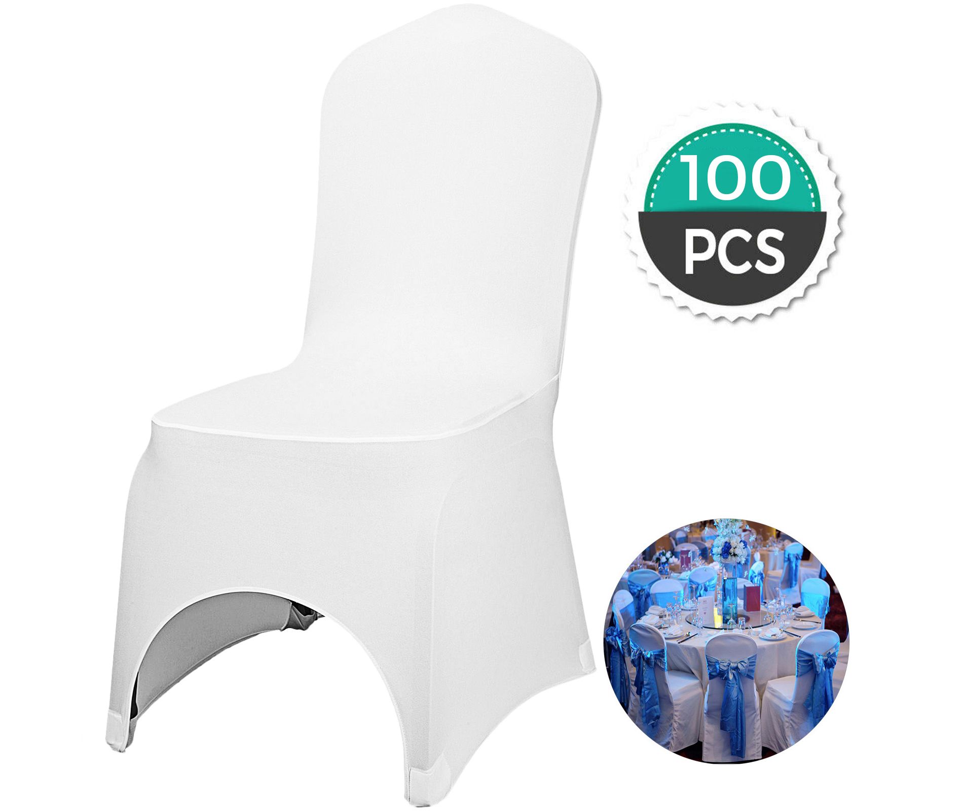 VEVOR Stretch Spandex Folding Chair Covers, Universal Fitted Arched Front Cover, Removable Washable Protective Slipcovers, (100PCS White)