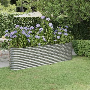 vidaXL Garden Raised Bed Powder-coated Steel 102.4"x15.7"x26.8" Silver - 1 of 4