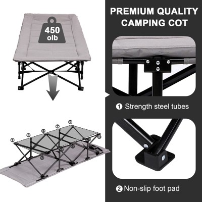 Gray Heavy Duty Folding Camping Cot with Padded Cushion
