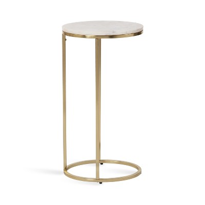 Gold Oval Marble Top C-Shaped Side Table