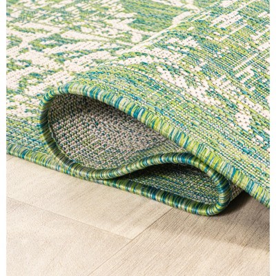 Tela Green and Cream Floral Flat Woven Runner Rug