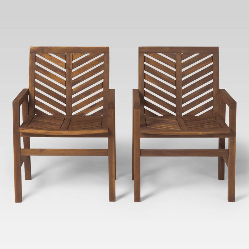 2pk Slatted Chevron Acacia Wood Patio Chairs - Saracina Home, 4 of 28