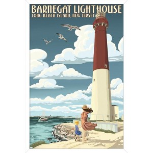 Trends International Lantern Press - New Jersey Shore, Barnegat Lighthouse Framed Wall Poster Prints - 1 of 4