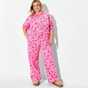 Women's Holiday Print Fleece Graphic Pants - Pink - 1 of 3