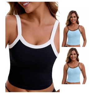 INSPIRE CHIC Women's 3 Packs Spaghetti Strap Camisole Sleeveless Contrast Color Cropped Tank Top - 1 of 4
