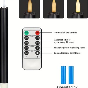 Flameless Red Taper Candles Flickering with 10-Key Remote, LED Warm 3D Wick Light Window Candles Real Wax Pack of 6, Christmas Home Wedding Decor - 1 of 4